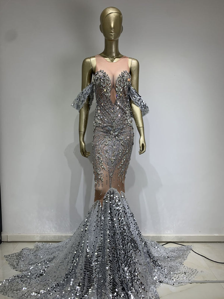 Celina Silver Jewelled Gown