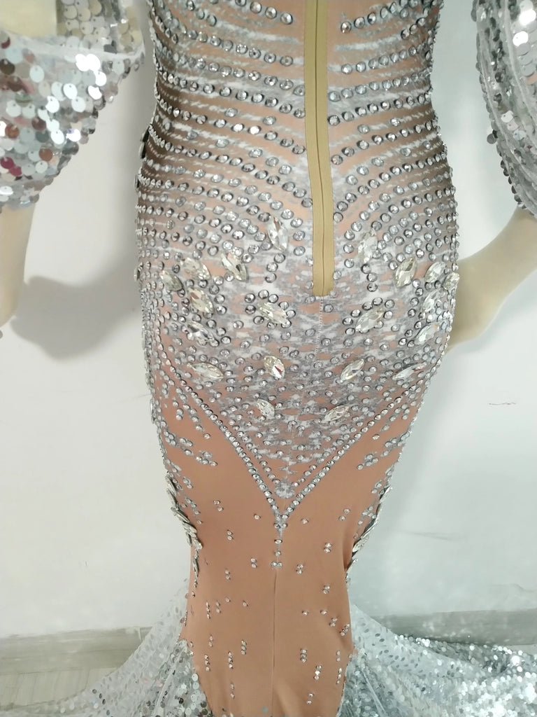 Celina Silver Jewelled Gown