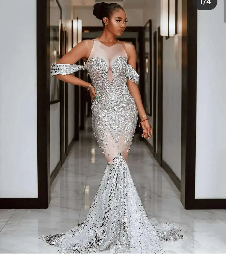 Celina Silver Jewelled Gown