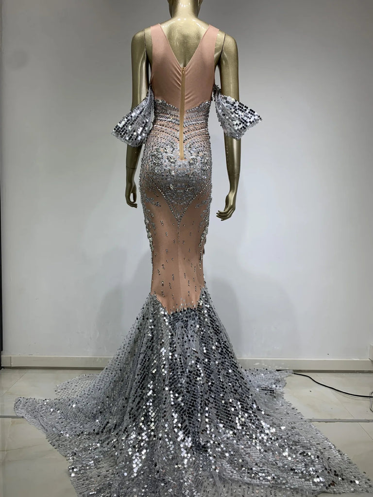 Celina Silver Jewelled Gown