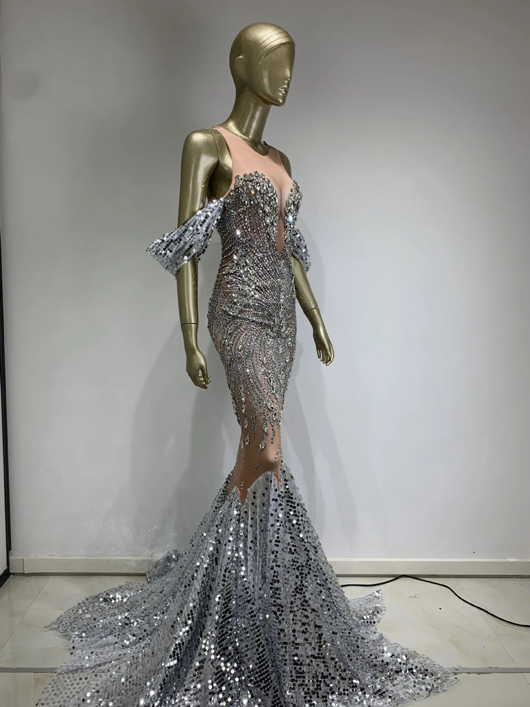 Celina Silver Jewelled Gown