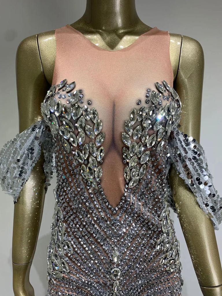 Celina Silver Jewelled Gown