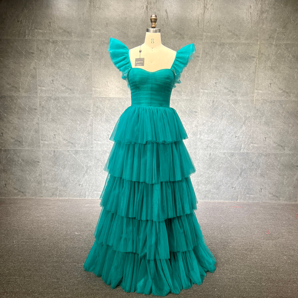 Emerald Green: Tiered Ruffle Tulle Dress