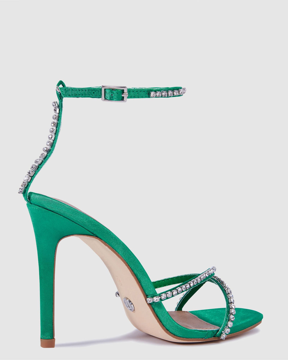 Green Satin Crystal Heels Green