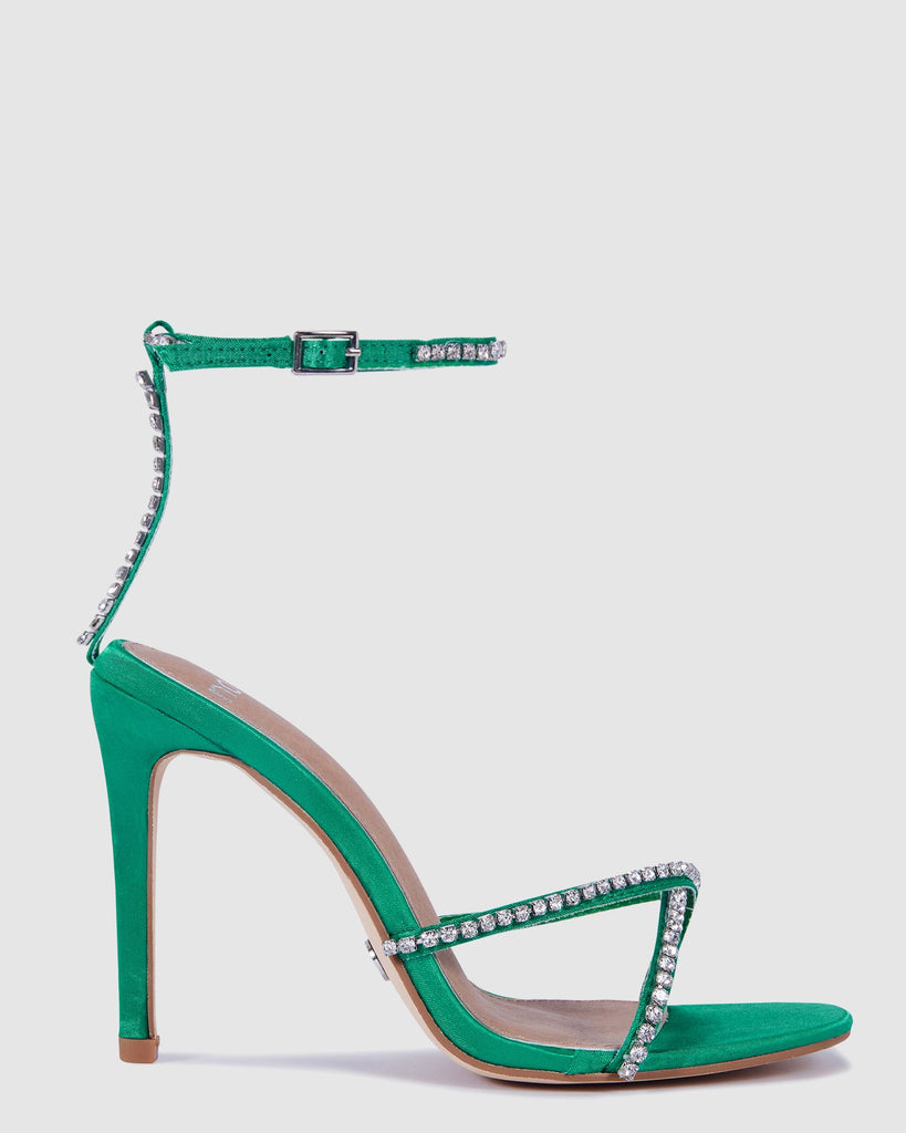 Green Satin Crystal Heels (Green)