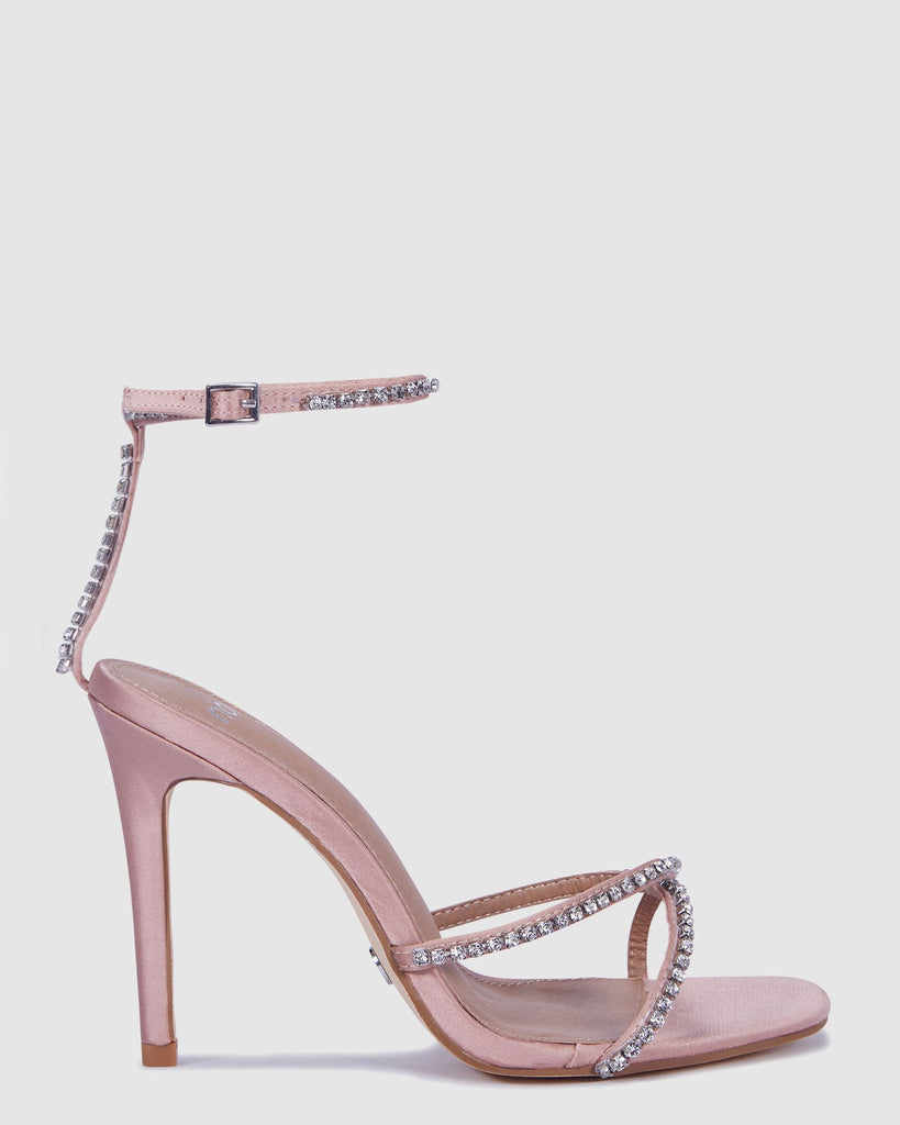 Blush Satin Crystal Heels (Rose)