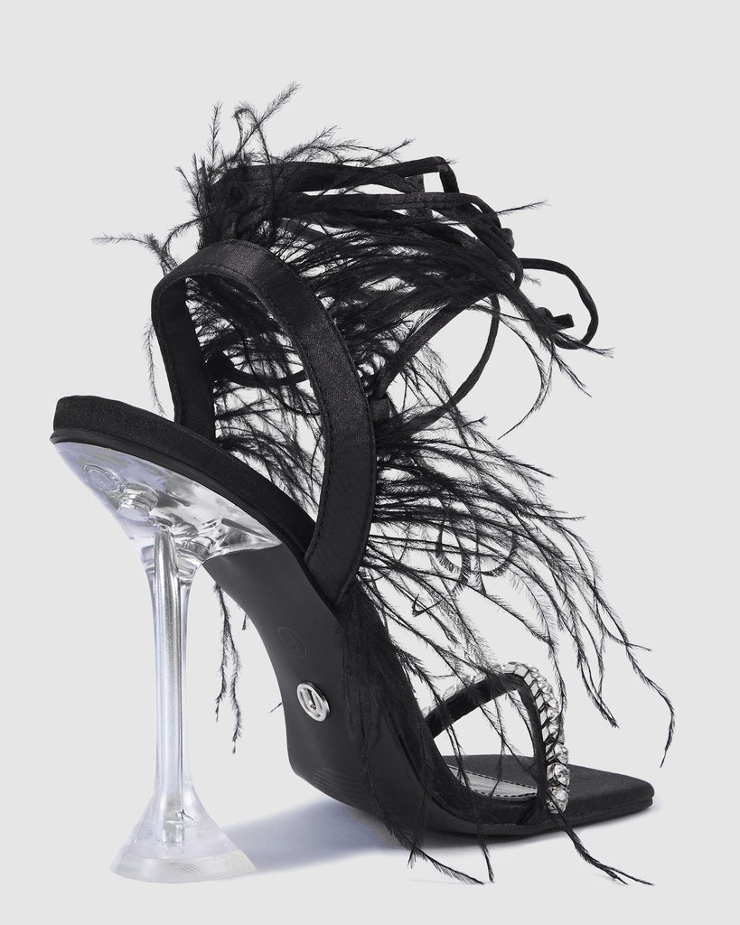 Black Feather Crystal Heels