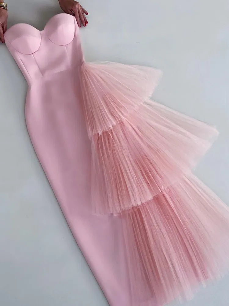 Tulle Pink Bodycon Dress – LORETA