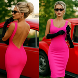 Backless Goddess Dress (Hot Pink)