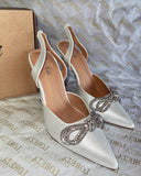 Frosted Bow Heels (Metallic White)