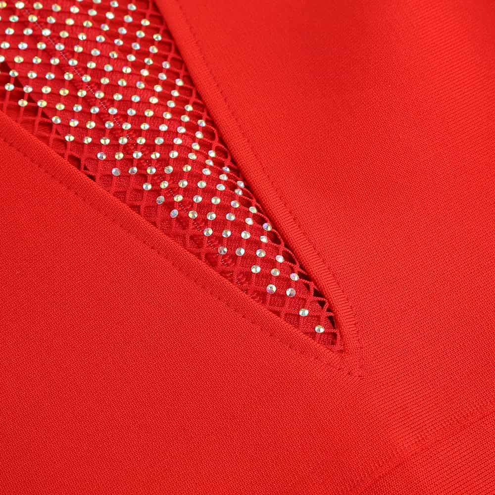 Maja Crystal Mesh Dress (Full Sleeve - RED)