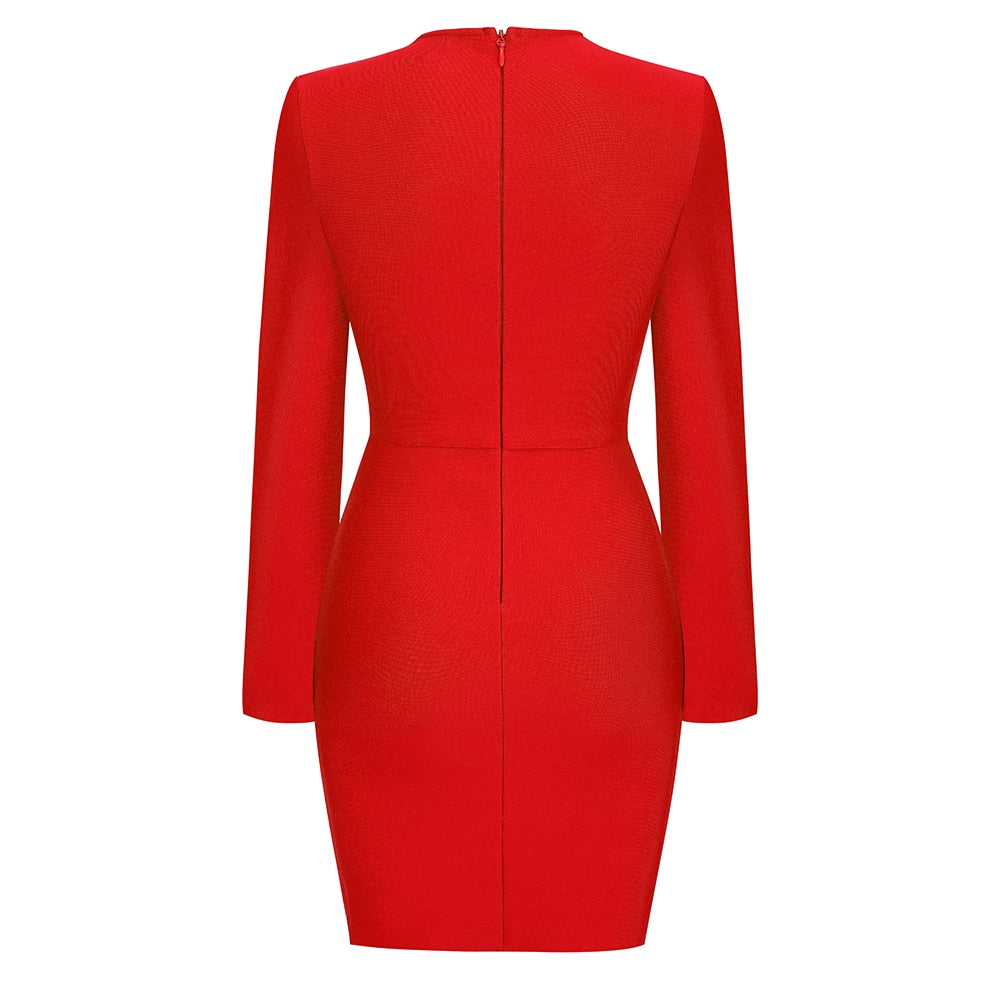 Maja Crystal Mesh Dress (Full Sleeve - RED)