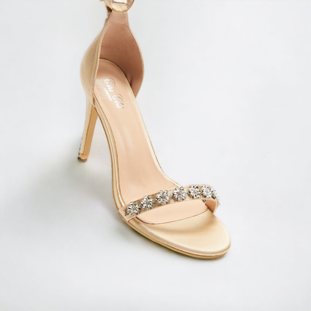 Dusty:  Beige Crystal Strap Heels