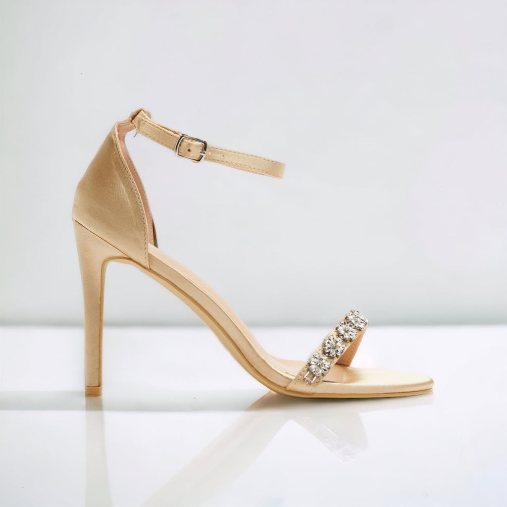 Dusty:  Beige Crystal Strap Heels
