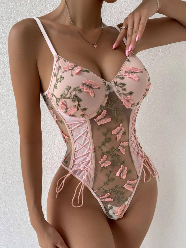 Camilla Bodysuit (Blush - Lace  & Embroidered)
