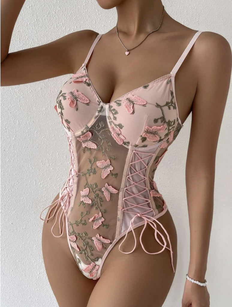 Camilla Bodysuit (Blush - Lace  & Embroidered)