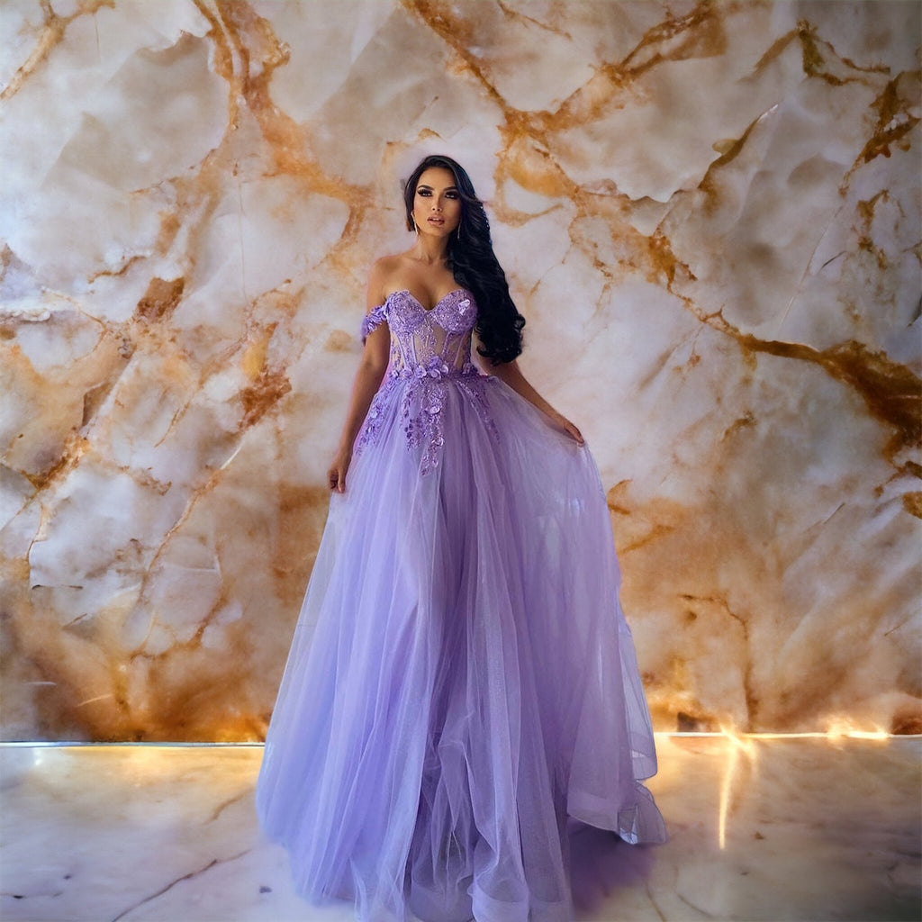 Audrey Lilac Floral Tulle Dress