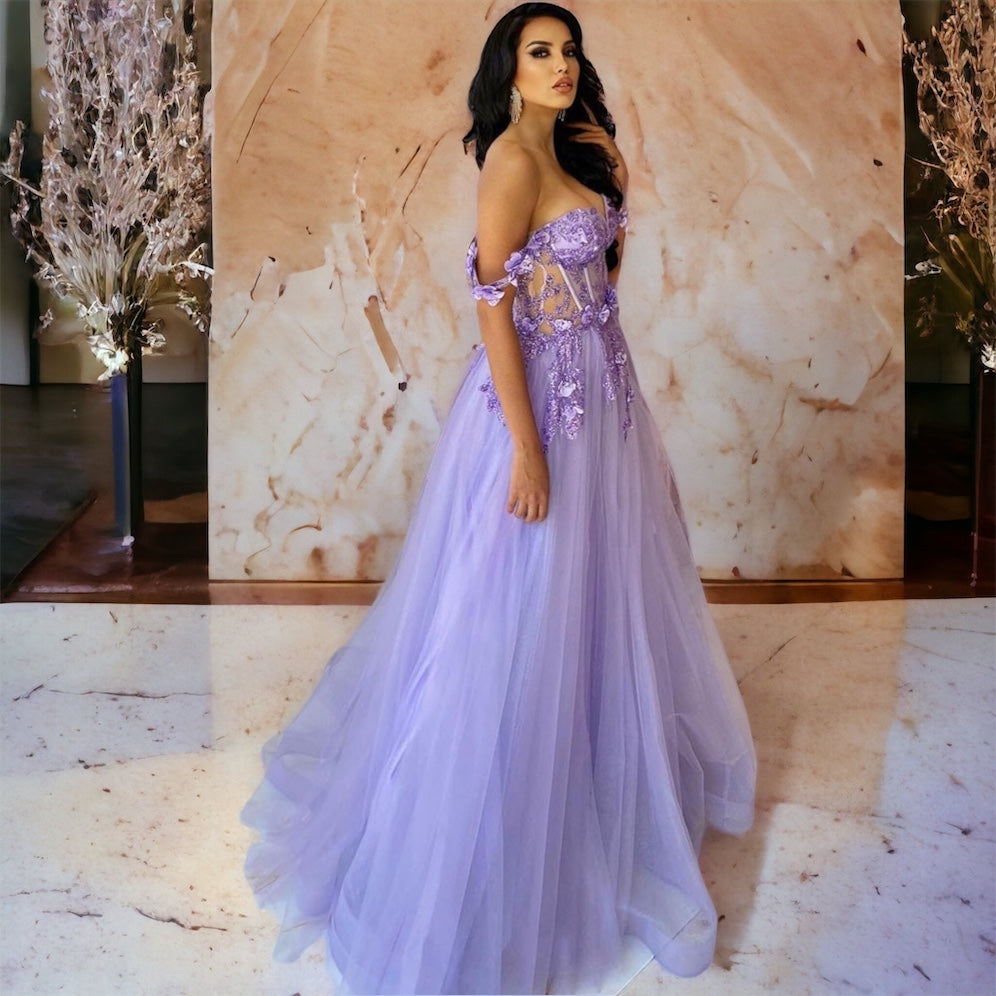 Audrey Lilac Floral Tulle Dress 16AUS by LORETA Audrey Lilac Floral Tulle Dress 16AUS by LORETA