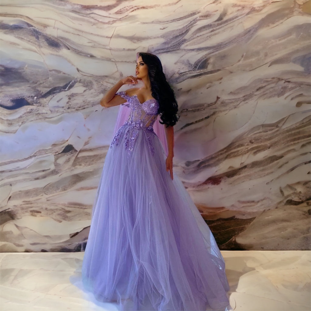 Audrey Lilac Floral Tulle Dress