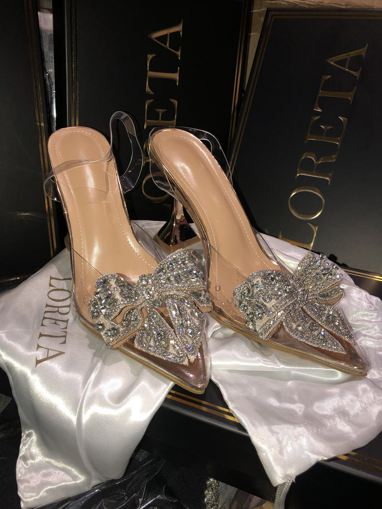 Vintage Look Bow Clear Heels