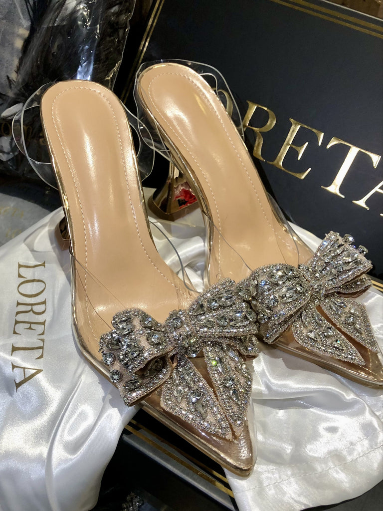 Vintage Look Bow Clear Heels