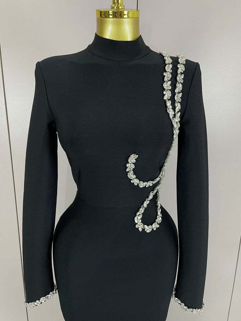 Fariba Crystal Maxi Dress (Black)