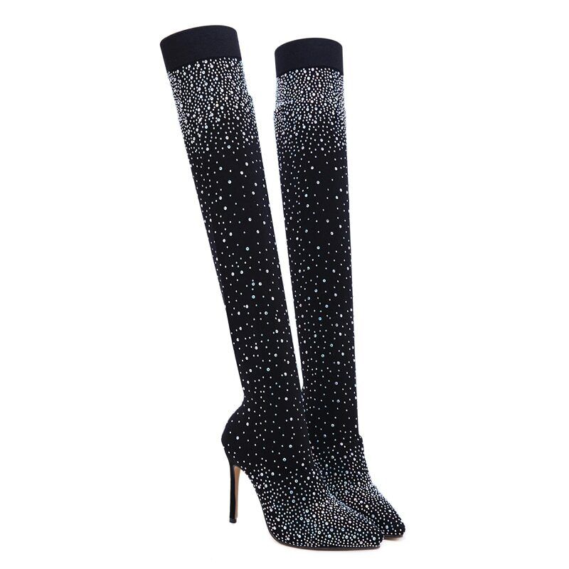 Crystal Thigh High Fabric Boots