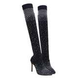 Crystal Thigh High Fabric Boots