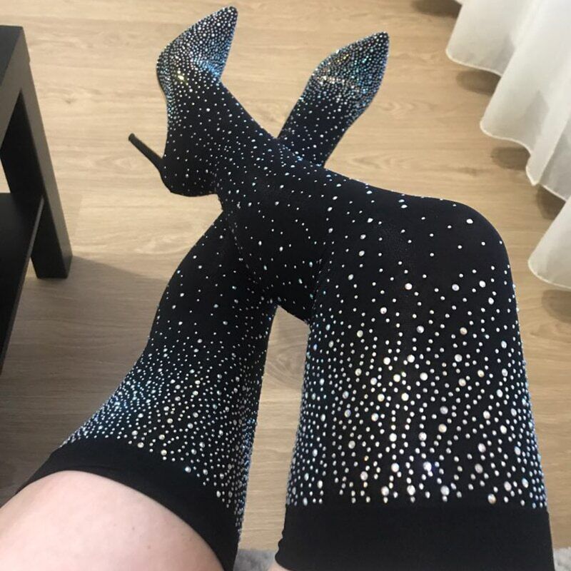 Crystal Thigh High Fabric Boots