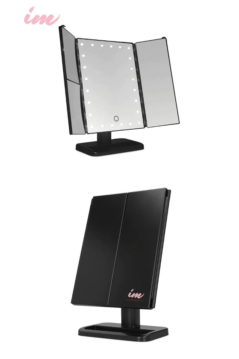 XL Black 3 Way Makeup Mirror w LED Lights Black LORETA