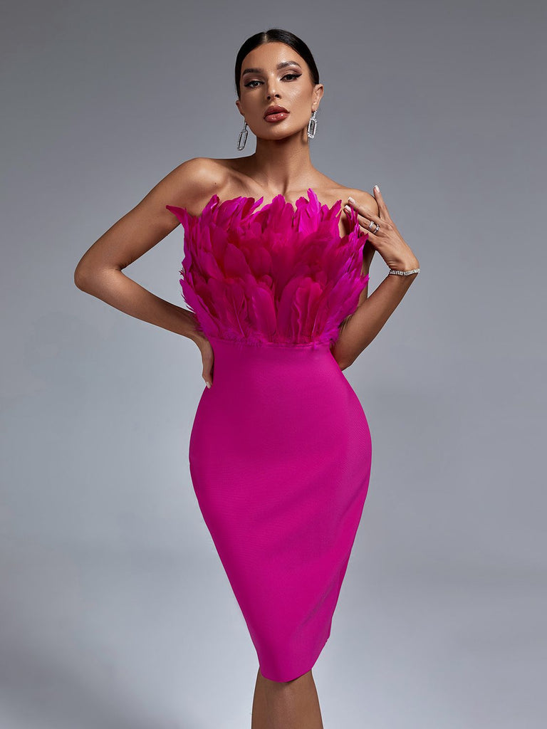 Darby Strapless Feather Bandage Dress
