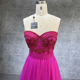 Lisa Strapless Beaded Dress (Fuchsia)