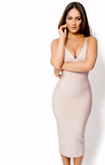womens bandage v cut plunge bodycon dress straps sexy push up