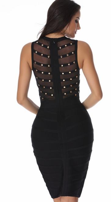 womens bandage stud gold embellishment dress black nude thick