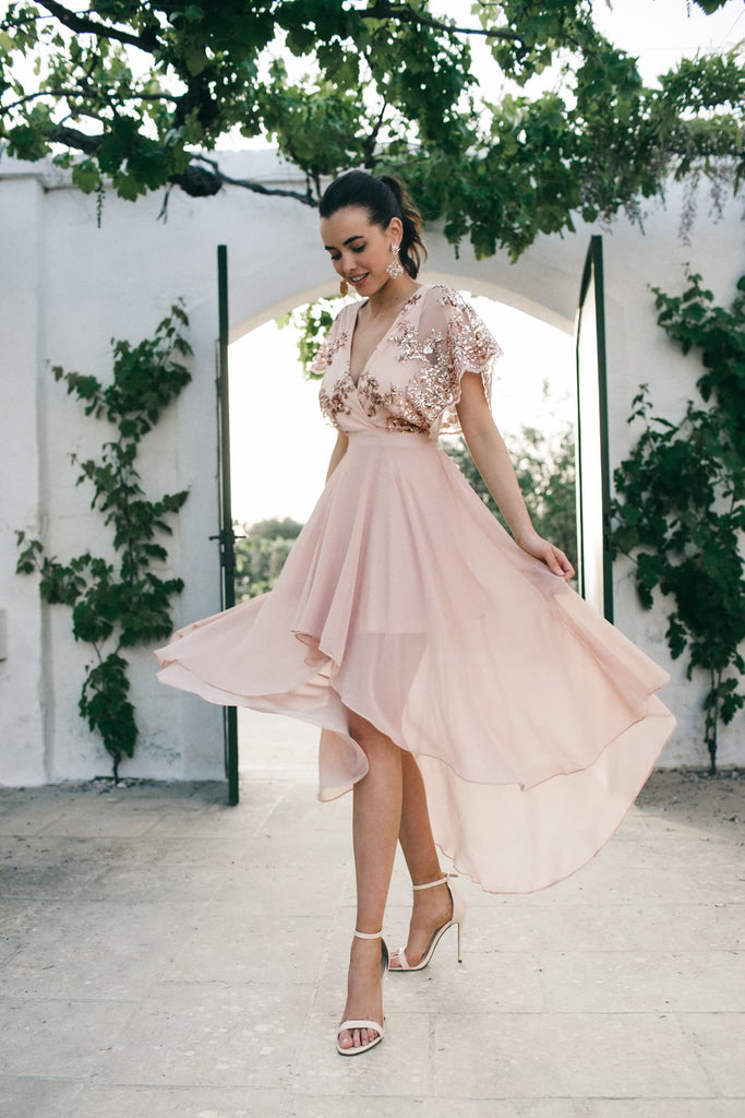womens chiffon blush beige pink coral dress with sequins luxury quality australian brand loreta