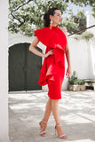 womens scuba dress with frill crepe midi puff ruffle