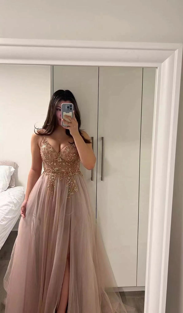 Arcadia Blush Beaded Tulle Dress