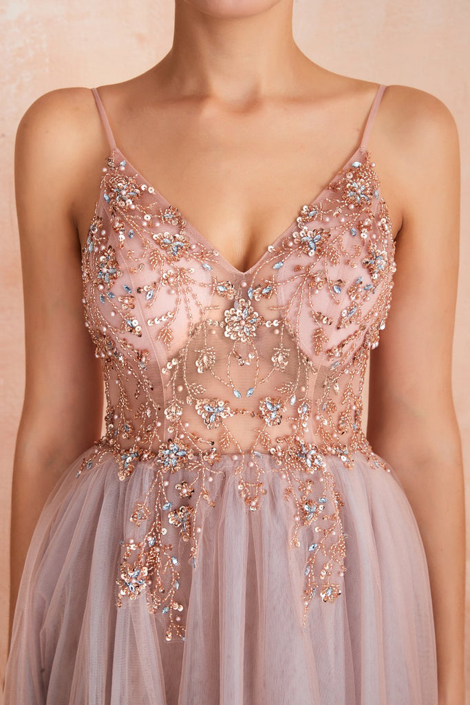 Arcadia Blush Beaded Tulle Dress