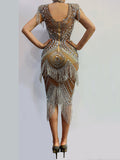Beige Midi Diamond Dress