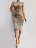 Beige Midi Diamond Dress