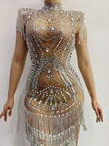 Beige Midi Diamond Dress