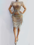 Beige Midi Diamond Dress