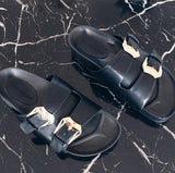 Taylor: Black Gold Buckle Flats