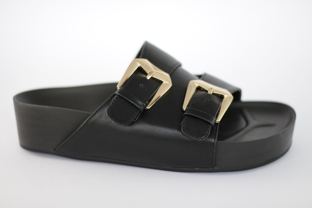 Taylor: Black Gold Buckle Flats