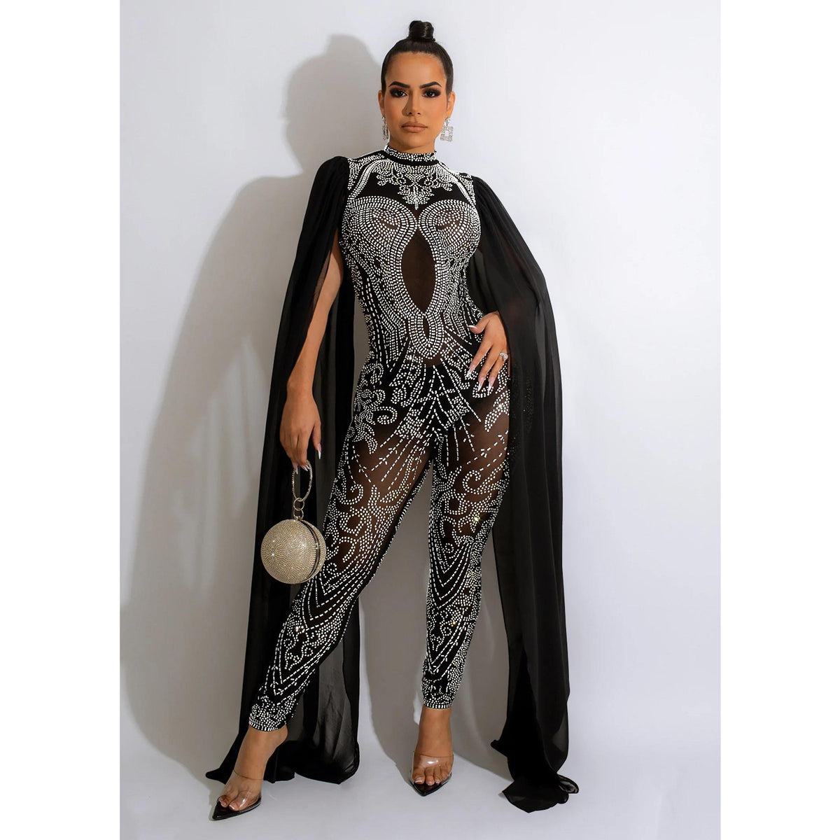 Sequin jumpsuit 2025 with cape
