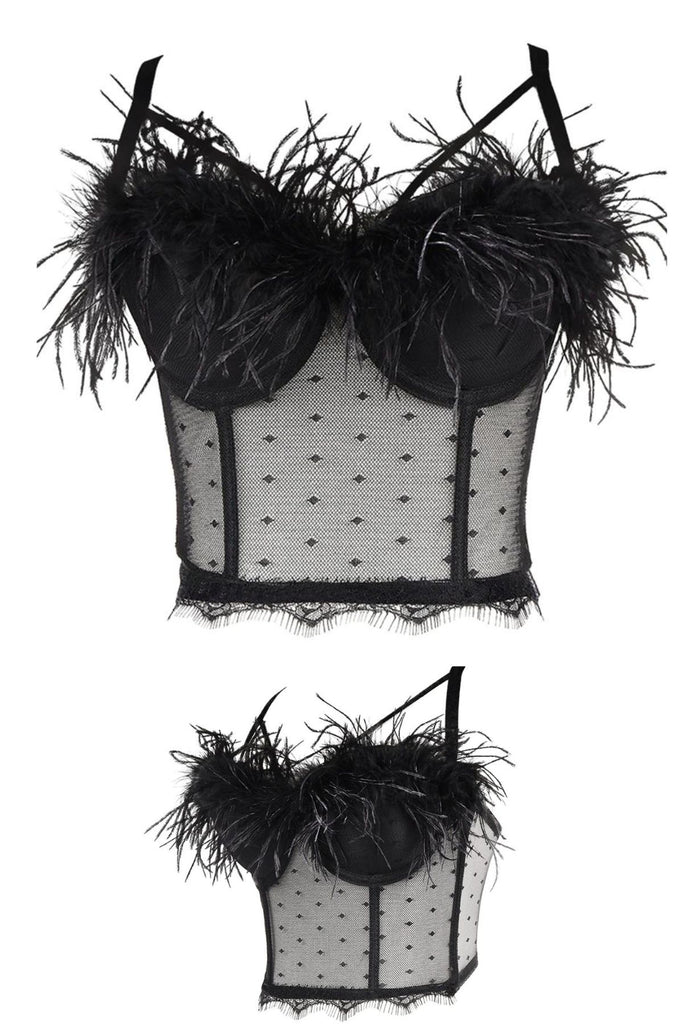 Feather & Lace Bustier Corset Top