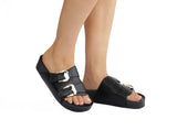 Taylor: Black Gold Buckle Flats