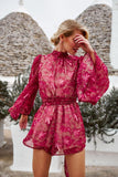 womens floral print red reddish flaming ruby cherry playsuit