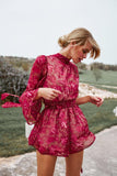 womens floral print red reddish flaming ruby cherry playsuit