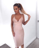 womens bandage v cut plunge bodycon dress straps sexy push up